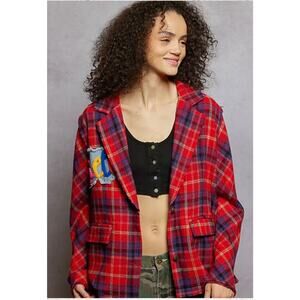 NWOT POL Patch Detail Plaid Print Woven Jacket SZ. M